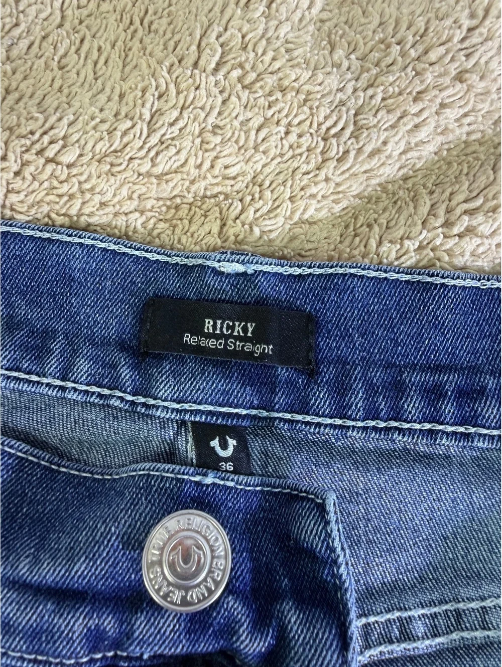 True Religion Ricky Relaxed Straight Jeans Men's Size 36 Blue Denim Actual 40x32